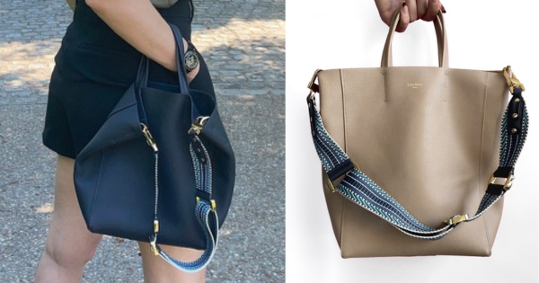 Cabas en cuir bleu et beige