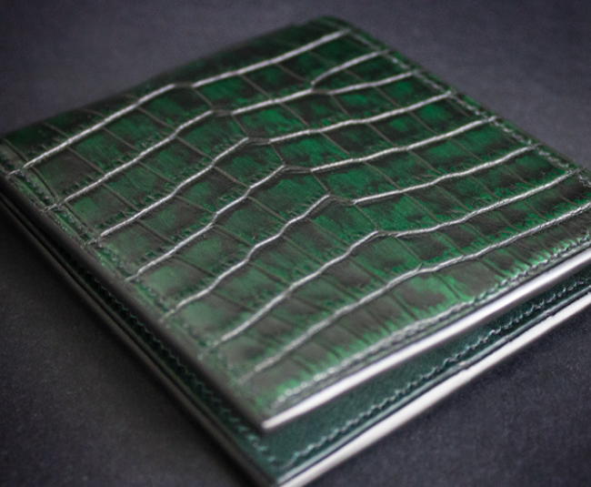 portefeuille en cuir vert pour homme