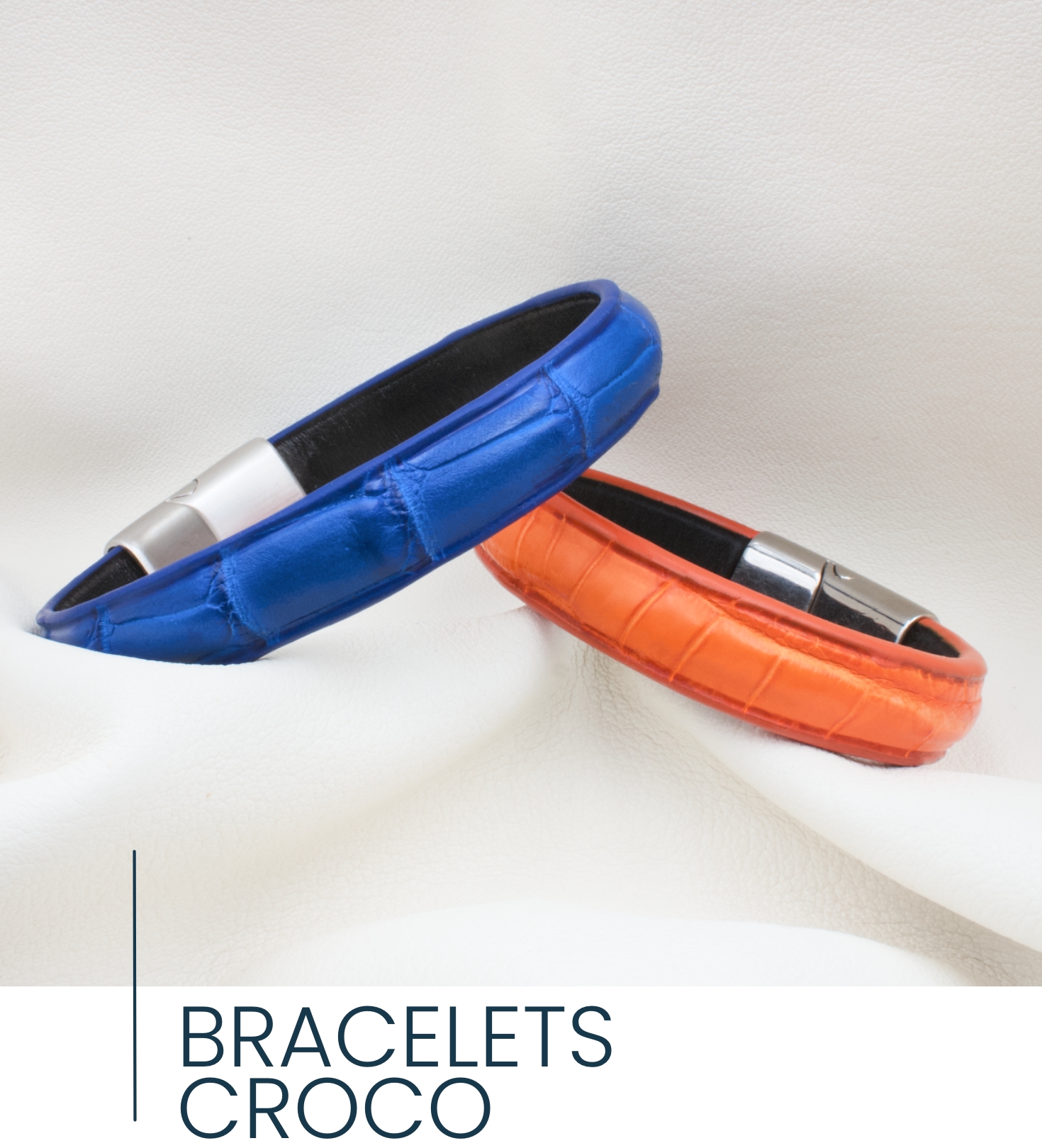 Bracelets  en cuir crocodile bleu orange