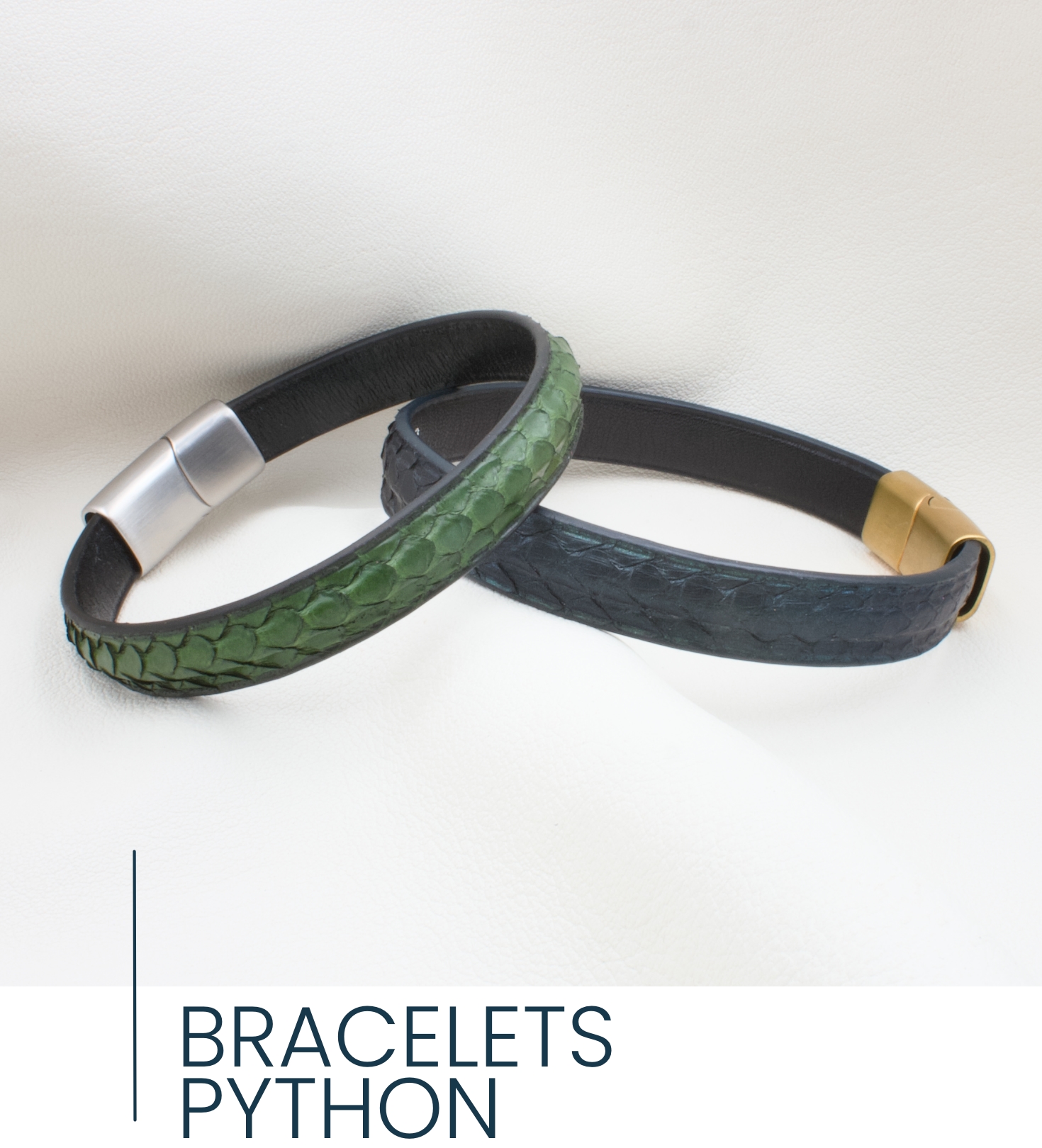 Bracelets en cuir python vert et noir