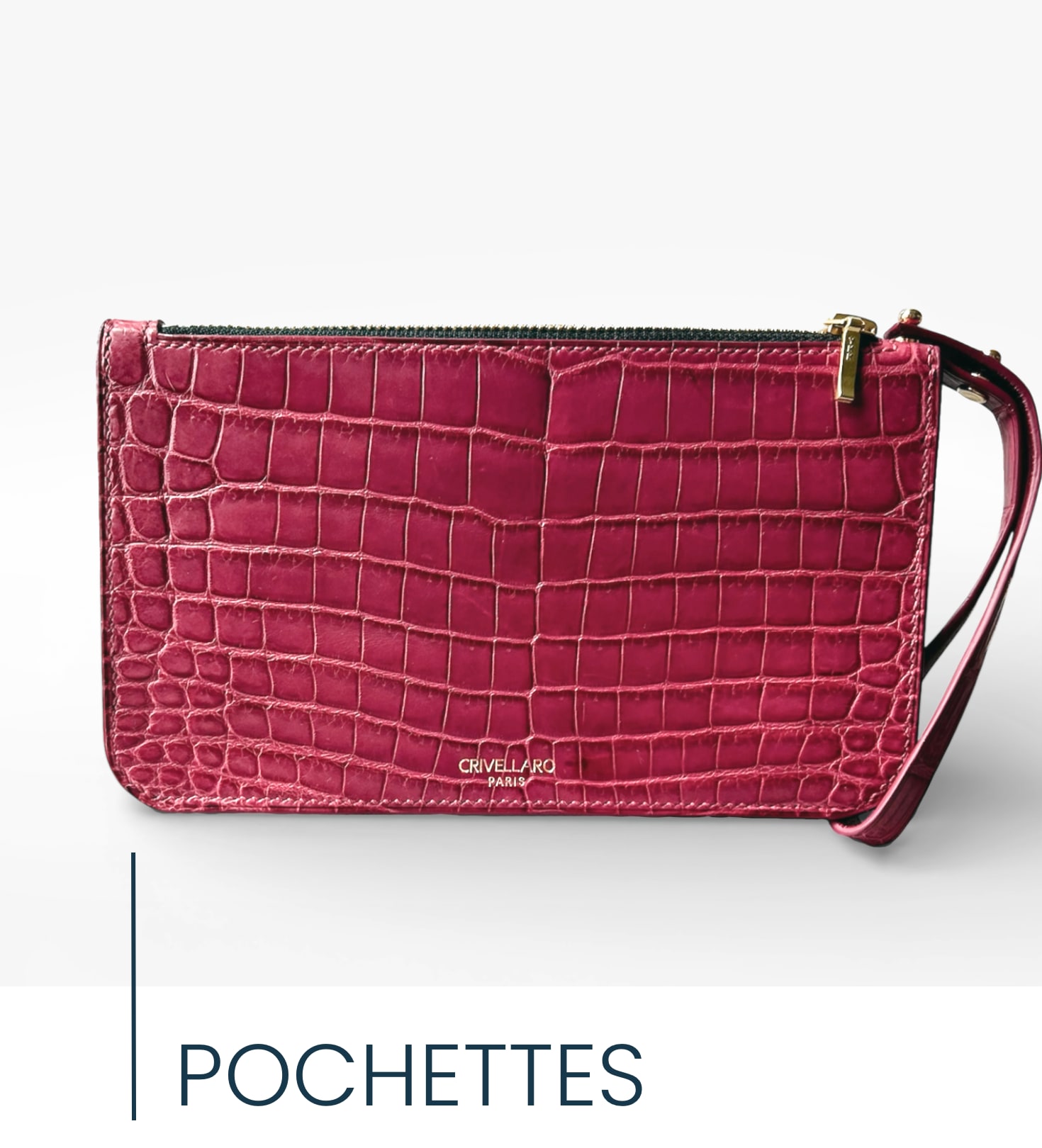 Pochette en cuir crocodile bordeaux