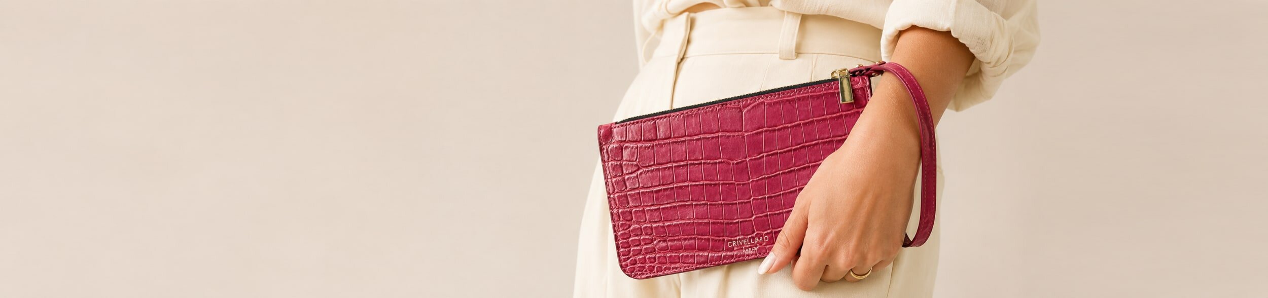 Pochette cuir crocodile bordeaux