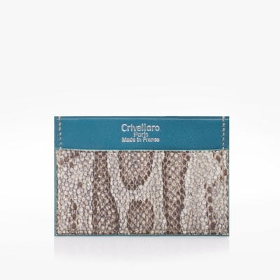 75 -Crivellaro Porte-cartes cuir python beige bleu