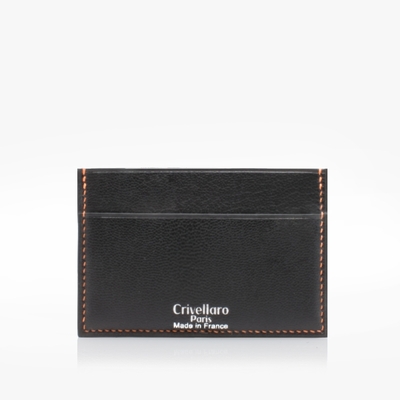 97 -Crivellaro Porte-cartes Noir couture orange
