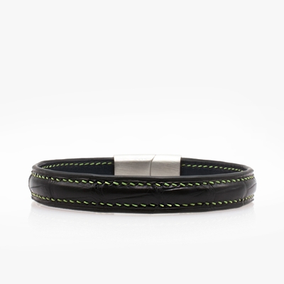 253-crivellaro-bracelet-cuir-croco-noir-couture-vert-clair