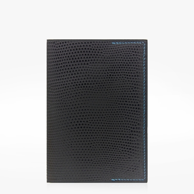 Protege passeport cuir lezard noir bleu Crivellaro