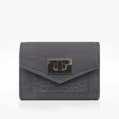 Portefeuille compact cuir noir croco Crivellaro-Paris