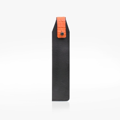 Crivellaro Etui Stylo Cuir Noir Croco Orange