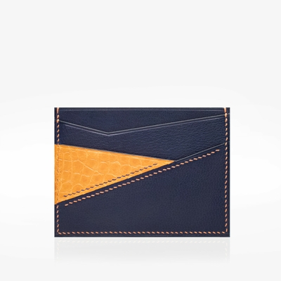 352 Porte cartes puzzle cuir bleu orange 3