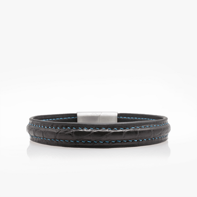 366 Bracelet croco noir couture Bleu ciel Crivellaro