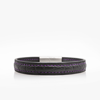 368 Bracelet croco Noir couture Violet Crivellaro