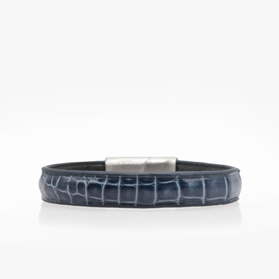 Bracelet cuir crocodile Bleu Jeans Glacé