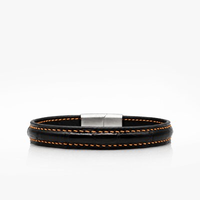 309 Crivellaro Bracelet Cuir Croco Noir Couture Orange