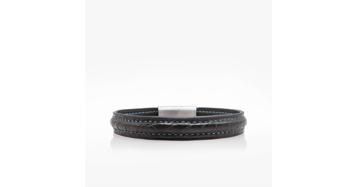 Bracelet En Cuir Crocodile Noir Fumé 19/16mm - Fait Main En Italie - Unisexe - Neuf Sans étiquette