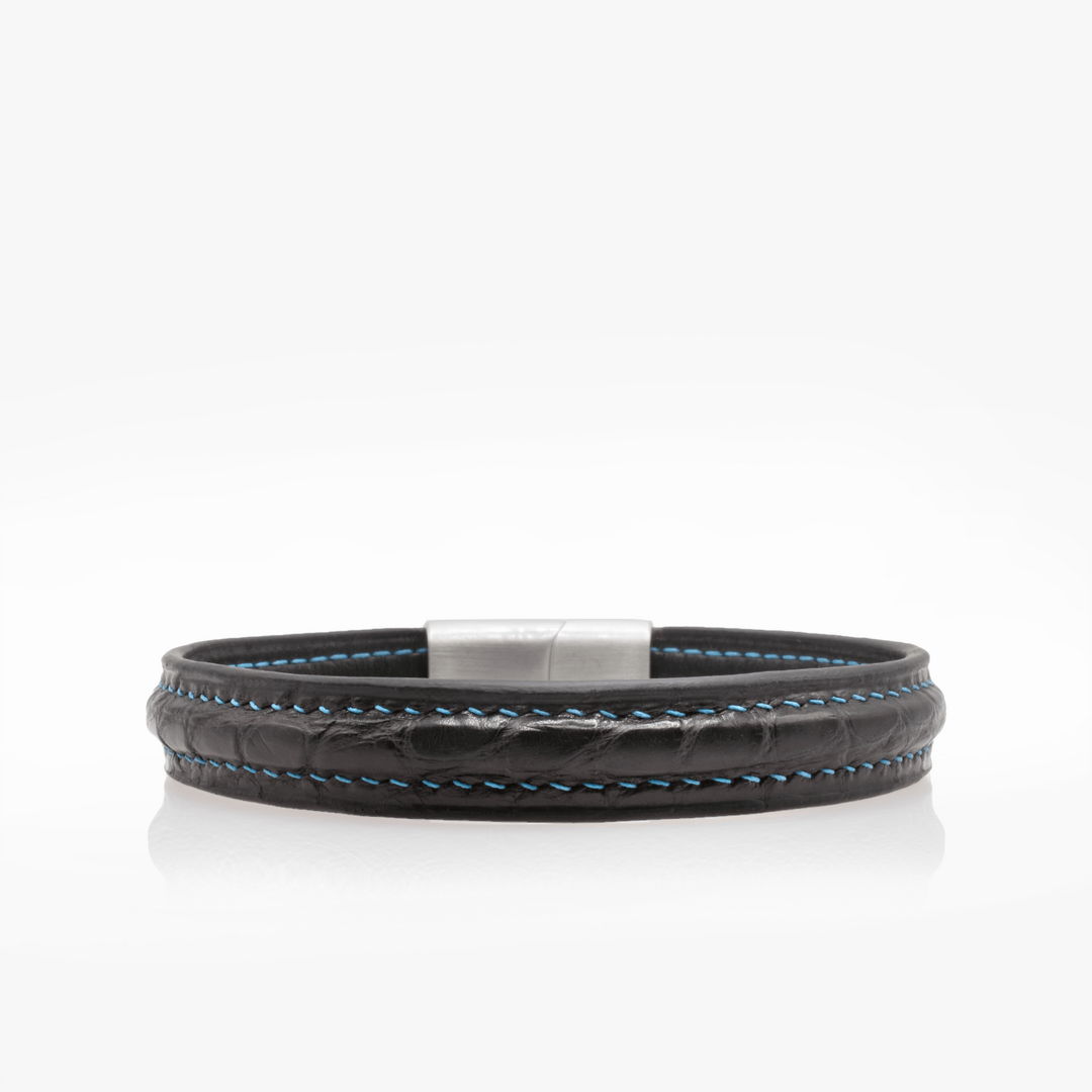 Bracelet En Cuir De Crocodile Véritable Bleu - Largeur 18 Mm - Rembourré - Semi-neuf