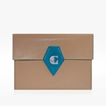 Protege passeport cuir beige et bleu Crivellaro