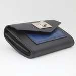 Portefeuille compact cuir noir croco Bleu Crivellaro-Paris 2