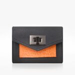 Portefeuille compact cuir noir croco orange Crivellaro-Paris
