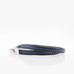 Crivellaro bracelet fin cuir couture sellier 2 tours bleu V1