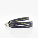 Crivellaro bracelet fin cuir couture sellier 3 tours Vert V1