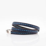 Crivellaro bracelet fin cuir couture sellier 3 tours Bleu clair V1
