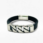 Bracelet cuir maille acier argent Crivellaro 3