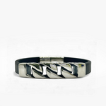 Bracelet cuir maille acier argent Crivellaro