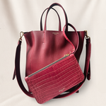 Crivellaro cabas cuir bordeaux avec pochette