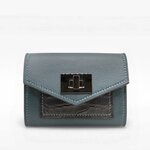 Portefeuille compact cuir turquoise croco noir Crivellaro-Paris