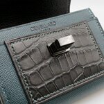 Portefeuille compact cuir turquoise croco noir zoom Crivellaro-Paris