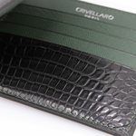 389 Portefeuille classique cuir noir vert detail crocodile noir Crivellaro-Paris