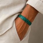391 Bracelet cuir crocodile emmeraude poignet lin