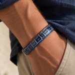 98 Crivellaro Bracelet Cuir croco bleu glacé V3