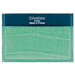 Crivellaro Porte carte croco emeraude vert cuir bleu