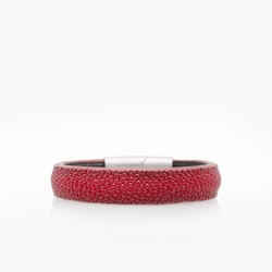 Bracelet En Cuir Galuchat Véritable Violet - Largeur 10 Mm - Fabriqué En France