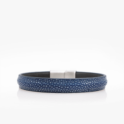 Bracelet De Montre Galuchat Véritable 14 Mm Bleu Jean Poli - Luxe Fabriqué En France