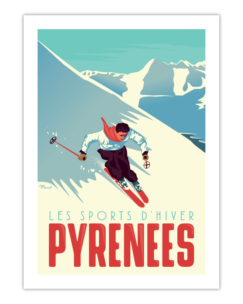 Affiche Pyrénées Le Skieur