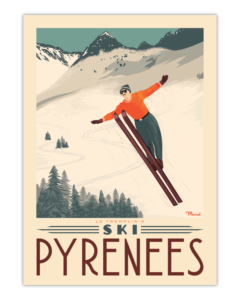 Affiche Pyrénées Tremplin à ski