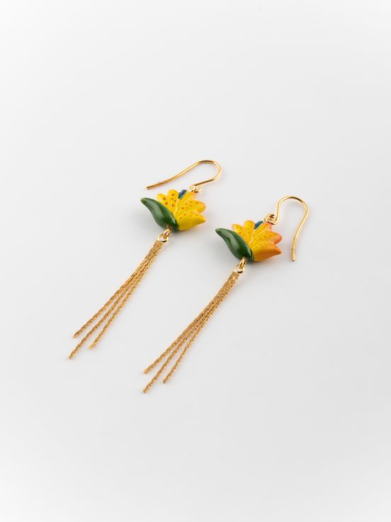 Boucles d\'oreilles oiseau de paradis avec franges