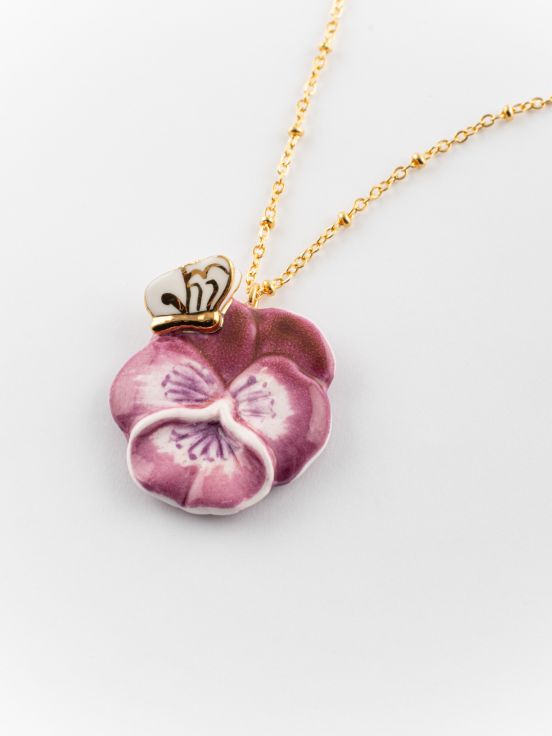 Collier pensée & papillon violet