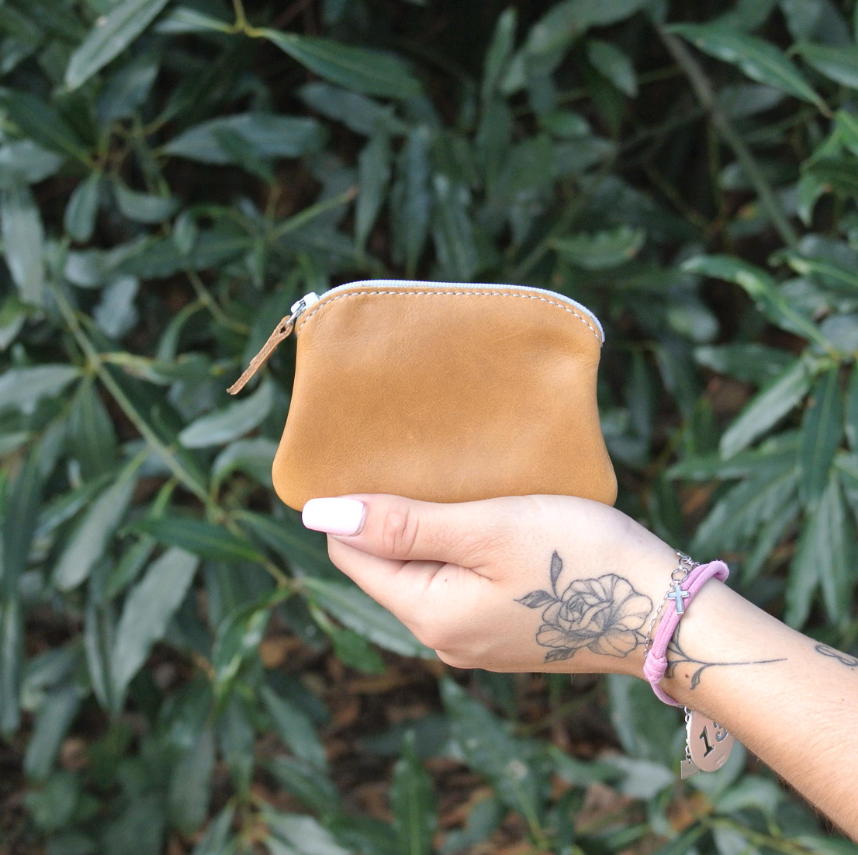 Porte Monnaie Kiwi en cuir mixte - Caramel