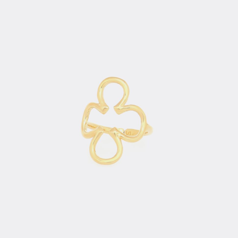 CLOVER - Bague ajustable trèfle doré