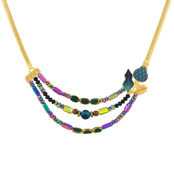 Collier Chardon Bleu - Doré & bleu
