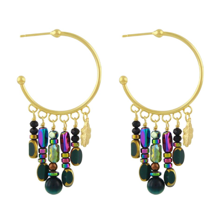 Boucles d\'oreilles créoles Chardon Bleu - Doré & bleu