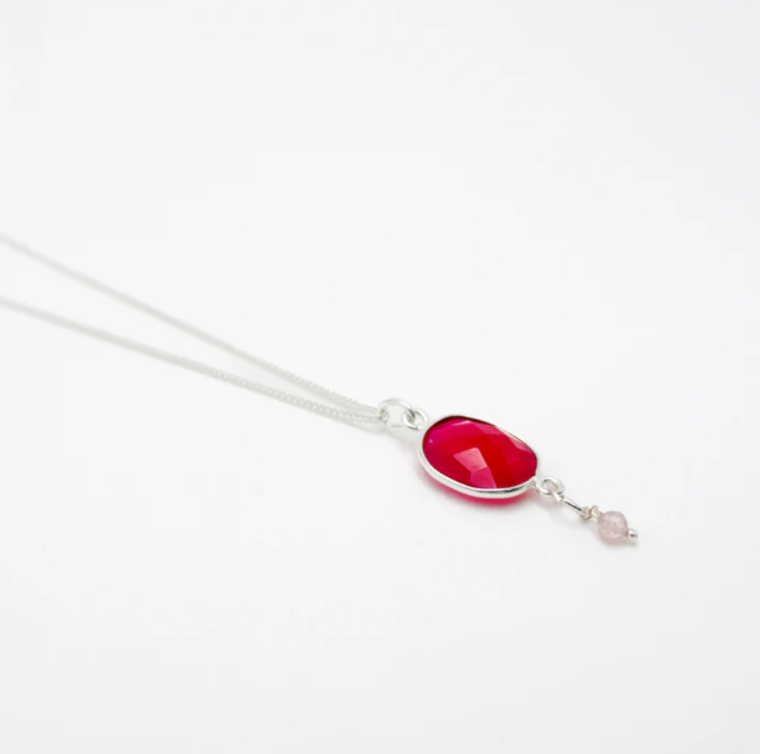 Collier Cathy argent - Calcédoine rose