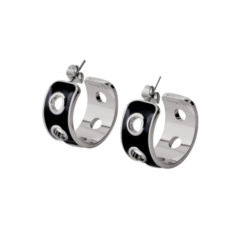 Créoles EYELET - Argent et Noir