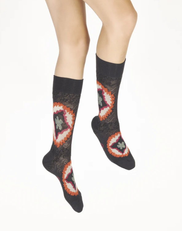 Chaussettes femme laine peignée - Cercles de feux