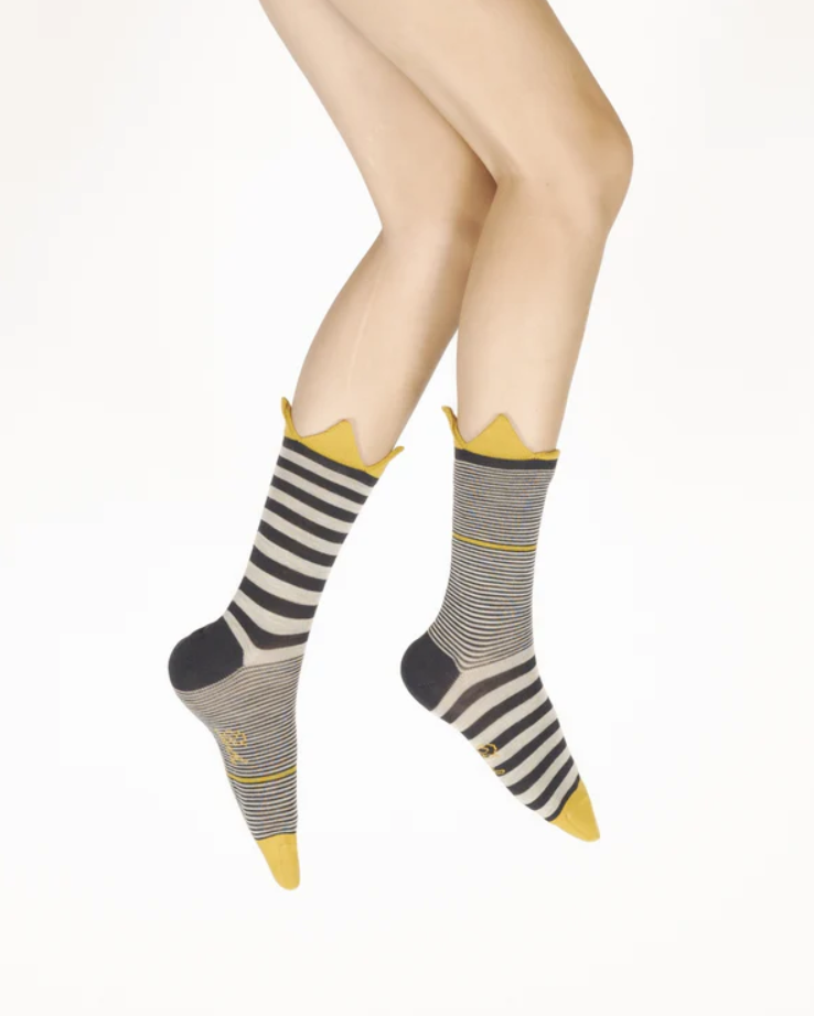 Chaussettes femme laine peignée - Couronne jaune