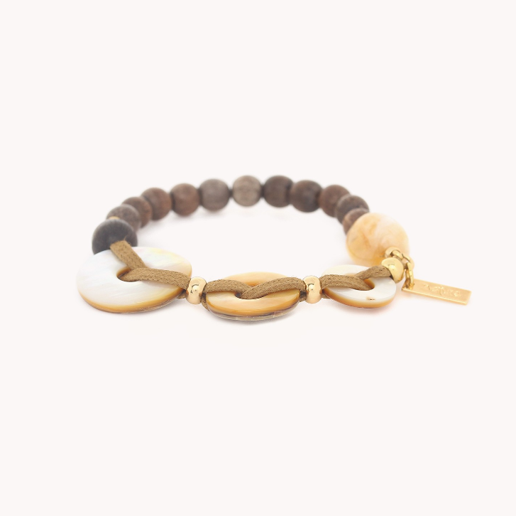 Bracelet semi extensible ébène gris et nacre - Wabi