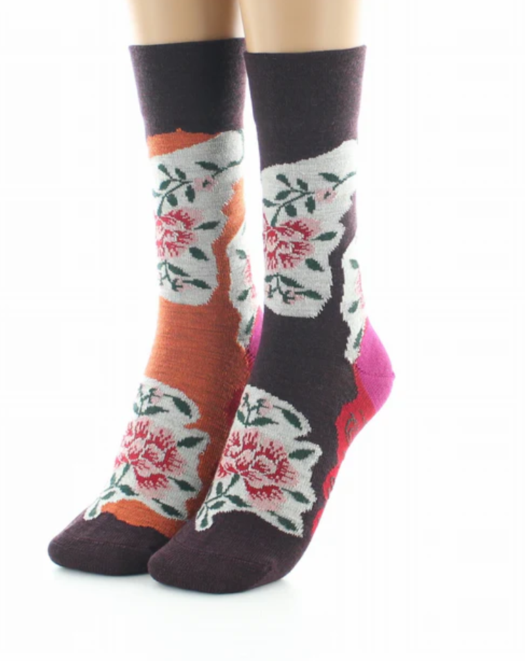 chaussettes_fleurs_orange_bordeaux_3